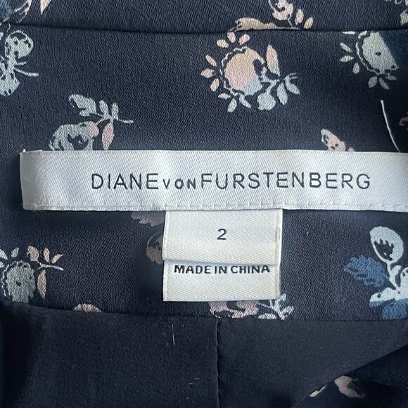 DVF Diane Von Furstenberg Womens Silk Floral Blazer Size 2 Blue Lined Casual - Picture 5 of 12
